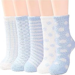 Womens Socks Fuzzy Socks Soft Fluffy Socks Winter Gifts Socks Sports Outdoor Sock Athletic Socks For Christmas 5 Pairs Blue Set One Size-image-52