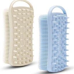 2 PC Silicone Exfoliating Body Scrubber, 2 in 1 Silicone Body Shampoo Brush, Soft Silicone Loofah for Sensitive Skin, Shower Silicone Hair Scalp Massager, Easy to Clean, Lather Well (Grey&Blue)-image-68
