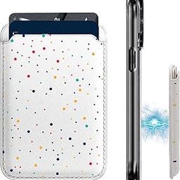 Magnetic Wallet Cell Phone Card Holder for Phone Case with Mag-Safe PU Leather Wallet for iPhone 15 14 13 12 Pro/Pro Max/Plus/Mini (Colorful Polka Dots)-image-91