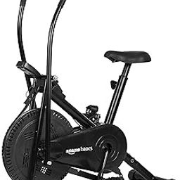 amazon basics Air Bike Exercise Cycle With Moving Or Stationary Handles, Adjustable Cushioned Seat, Max User Weight 110 Kg, Multi-13