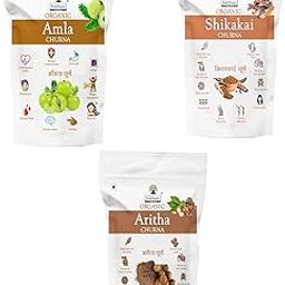 Siddham Organic Herbal Churna Set 300g - Amla, Shikakai, Aritha Powder, 100g Each, for All Hair Type-42