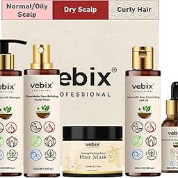 VebixProfessional Customized Regimen -5 Ayurvedic Product Kit -HairFallControl- Lotus AntiHairfall Shampoo & Neem Oil + Rose Face Toner + Hair Glow Serum & Onion Hair Mask -13.52 Fl.oz (Dry Scalp)-18