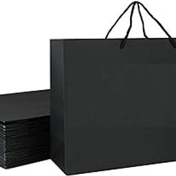 Amit Marketing Black Paper Carry Bag - 250 GSM Kraft Matt Lamination Paper Bags with Braided Cotton Handle I for Return Gifts Carrying Packaging Shopping Grocery Parcel Take Out - L15xW4.25xH11 Inch (10 Pcs)-image-35