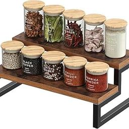 Kundi Rustic Wood Spice Rack Shelf, kitchen organizer rack, kitchen rack stand, Kitchen Counter Organiser, 30 x 15 x 15 cm, Dark Brown-image-67