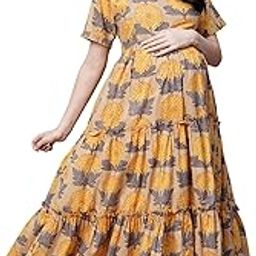 Florals Print Gathered Detail Cotton Maternity Fit and Flare Dress-image-2