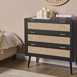 MANGO TRUNK Wooden Chest of 03 Drawer | Solid Mango Wood | Storage Unit | Black Finish | Natural Cane Webbing | Bedroom | Furniture for Home | 80x40x80 cms-image-8