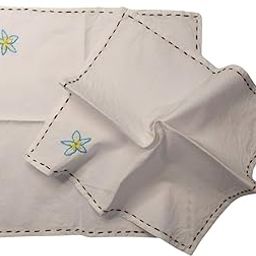 Anhad Pure White Cotton Cloth Handkerchiefs with Floral Embroidery Work (12") Set of 2-14