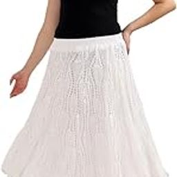 Women's Long Length Crochet Lace Skirt, Cream-picture-8