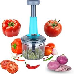 Manual Food Processor 1100 ml Hand Push Chopper with Non-Slip Base, 5 Stainless Steel Blades, Transparent Container, Easy Cutter for Vegetables, Fruits, Nuts, Salad and Kitchen Cooking Use-image-19
