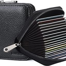 RFID 20 Card Slots Credit Card Holder Genuine Leather Small Card Case for Women or Men Accordion Wallet with Zipper-image-54