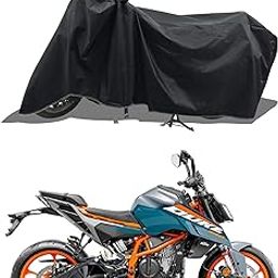 ROMEIZ - Two Wheeler - Bike Cover for 2024 KTM 390 Duke Bike Cover with Water-Resistant and Dust Proof Premium 190T Fabric_Entire Black-picture-15