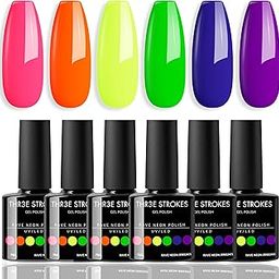 THR3E STROKES Gel Nail Polish Set - 6 Colors Gel Polish Glitter Gel Polish Sparkle Nail Polish Gel Manicure DIY Salon Nail Art Gifts (RAVE NEON (RN5347), 7.5ML)-17