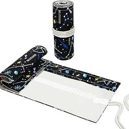 PATPAT® 48 Holes Canvas Pencil Wrap Case for Adults and Kids, Colored Pencil Roll Up Canvas Pouch Package for Sketching Drawing Writing Storage-constellation (Night Sky(48 holes))-14