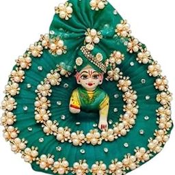 Bala Gopala Handmade Dark Green Pearl Studded Laddu Gopal Dress | Janmashtami Special Poshak for Bal Gopal Krishna Janmashtami Dress Teej Spical All Festival Special Gopal Dress (0, Dark Green)-image-32