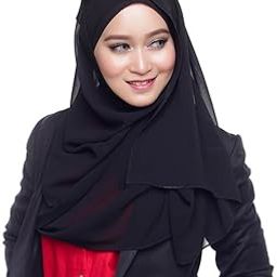 Juteique Georgette Hijab/Diamond Georgette Scarf Hijab For Women (Black), For Female-image-2
