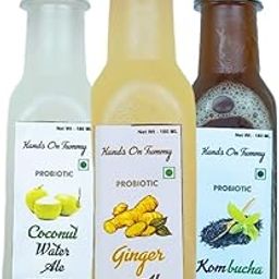 Hands on Tummy - Kombucha + Coconut Water Kefir + Ginger Ale - Pack of 3 - Fizzy Probiotic Drinks (180 ML Each)-image-41