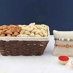 SFU E Com Set Of 2 Rakhi With Dry Fruit Hamper For Rakshabandhan Gift | Dry Fruit And Rakhi For Brother | Dry Fruit Basket Hamper | 61-70