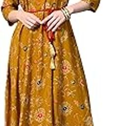 Women's Long Cotton Gown with Beautiful Sequin Embroidery | Round Neck Back Front Floral Print All Day Comfortable 3/4 Sleeves Maxi Dress for Girls-11