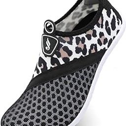 Outdoor Womens Mens Athletic Hiking Aqua Water Shoes Beach Pool Walking Shoes Black Leopard 7.5-8.5 Women/6-7 Men-image-85