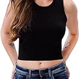 Women’s Sleeveless Rib Knitted Cotton Racer Back Tank Tops Crew Neck Crop Tops - Available Sizes - XS, S, M, L, XL,2XL-image-97