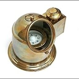 Handmade Antique Brown Vintage Binnacle Gimballed Helmet Compass, Shiny Brass Finish-image-68