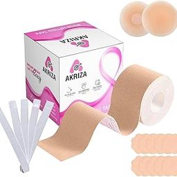 Boob Tape kit - Instant Boob Lift Tape with 10 Reusable Nipple Pasties, 36 Double Sided Fashion Strips for Cloth and 1 Pair Silicone Nipple Cover for Women (Biege)-image-52
