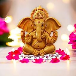 ascension Handcrafted Ganesha Beautiful Lord Ganesha Idol Figurine Showpiece Sculpture Hindu Polyresin Car Dashboard Ganesh Ji Statue Brown-18