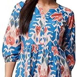 Womens Turquoise Blue Printed Short Tunic Top-image-2