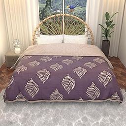 Kuber Industries 220 GSM Reversible AC Comforter for Double Bed|All Weather Warm & Soft Microfiber Quilt|Beautifully Crafted Razai, Duvet & Kambal for Home|Gold feather -Purple-29