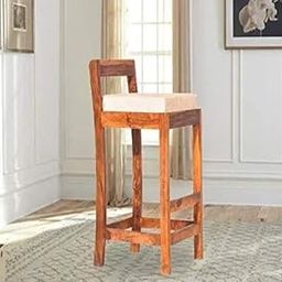 OGESTA Solid Sheesham Wood Bar Chair bar Stool Rosewood Natural Brown Finish with White cusion-picture-25