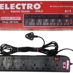 Electro Gold Power Strip Surge Protector, 6+1 Socket Extension Board, 6 Amp, 240V, Black-image-40