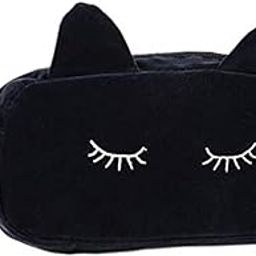 Awestuffs Portable Cat Shaped Imported Storage Case Travel Makeup Flannel Pouch Cosmetic Bag (Black)-image-71