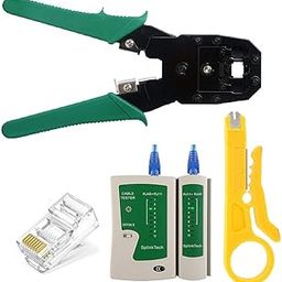 Cable Tester RJ45 Tool kit Crimping Tool 100 pcs RJ45 CAT5 Connectors, Network Wire Stripper-12