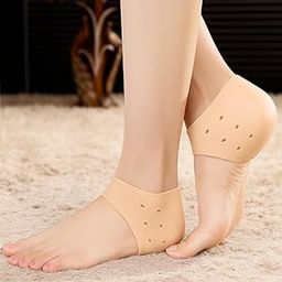 Silicone Gel Heel Pad Socks for Pain Relief | Heel Swelling Pain Relief Anti Crack Moisturizing Socks for Dry Hard Cracked Ankles | Man and Women Gel Heel Protectors Free Size (Warm Beige)-image-23