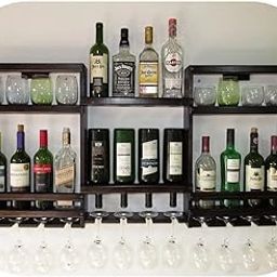 ODEJIA Solid Sheesham Wood Bar Cabinet, Wall Mounted bar Cabinet, Wine Cellar Door Cup Bars, 20-22 Glass and 16-18 Bottle Holder Wine Rack (Big)-image-19