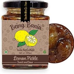 Being Bania Sweet Lemon Pickle - 100% Natural with added Hing flavor | 280g of Khatta Meetha Nimbu Achar | No Preservatives, No Additive | Handmade Gourmet Pickles-image-5