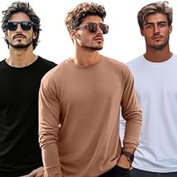 Pure Cotton Round Neck Regular Fit Solid Full Sleeve T-Shirt Pack of 3 Combo for Men (Colors: Swanwhite, Green, Navy, Black, Cork, White & Maroon)-image-58