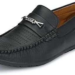 Black Leatherette Stylish Slip-On Office Party Ethnic Wear Casual Loafers Shoes Shoe Island for Men (BAB1050-AZ)-image-39