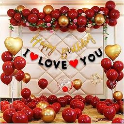 Party Propz Birthday Decoration Items - 45Pcs, Birthday Decortion Items For Wife | Birthday Decorations For Girls, Boys | Heart Foil Balloons For Decoration | I Love You Birthday Decor for Wife-70