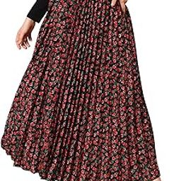 | Skirt for Women | Floral Pleated Maxi Skirt | Comfortable Elastic Waist | Stylish Morden and Comfortable | Western Skirt for Women-43