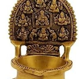 Putrika Traditional Brass Ashtalakshmi Diya for Puja Deepam Oil Lamp |Eight Forms of Lakshmi for Home| Temple Kamatchi Devi Maa [Weight:625gm Height:5inch]- Antique Ganesh Ashtalakshmi Diya-0
