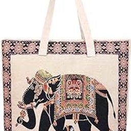 Shopping Bag, Tote Bag for Women with Zip, Foldable Shoulder Travel Bag, Handbag for Grocery & Daily Use (SB-14-Elephant)-40