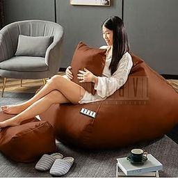 LEXAVI Brand® - Lifestyle Suits Your Home Decore |Suede Faux Leather Jumbo Beanbag Combo with Footrest & Pillow (Cover Only) |Capacity: Upto 6Ft Height,120 KG Weight |Color (6XL - Dark TAN)-picture-15