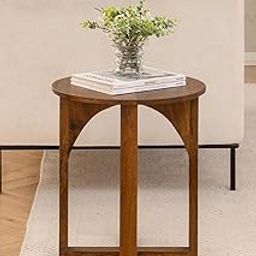 Solid Sheesham Wood Round Side Table for Living Room | Accent End Table with Arch Legs| 18x20 Inches | Wooden Bedside Table for Sofa & Bedroom – Natural Brown Finish-image-33