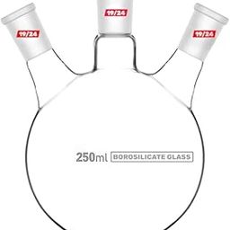 ICHEM 3 Neck Round Flask 250 ML with 19/24 Center & Side Joints Angled Receiving Flask Multi Neck Apparatus Organic Chemistry Lab Glassware-image-63