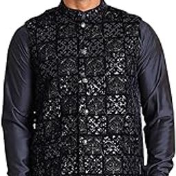 jompers Black Embroidered Nehru Jacket for Men-picture-27