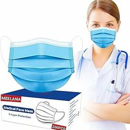 MEELANA Non-Woven Fabric 3 Layer Disposable Face Mask With Nose Clip For Men & Women (BLUE, 200)-31