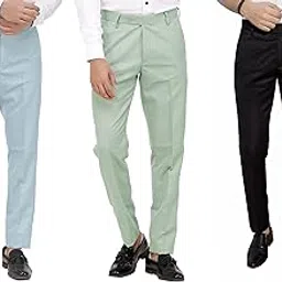 kundan Men's Poly-Viscose Blended Formal Trousers (Pack of 3 Trousers)-picture-2