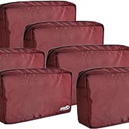 Polyester,PVC Travel Organizer Gadget Case | Electronic Accessories Storage Pouch for Power Adapters, Power Bank, Cables, Dongle, Pen Drives, Laptop Charger Pouch (RED) Pack of 6-image-51