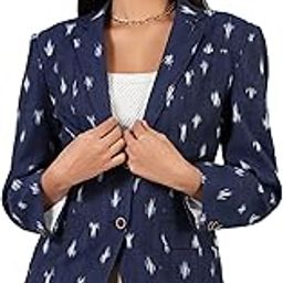 Women's Ikat Cotton Tie and Dye Single Breast Two-Button Blazer-18